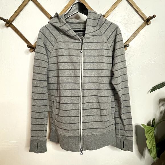 Lululemon Rollin With My Omies Hoodie Gray Stripe Full Zip Jacket Women's Size 6 - Picture 2 of 4